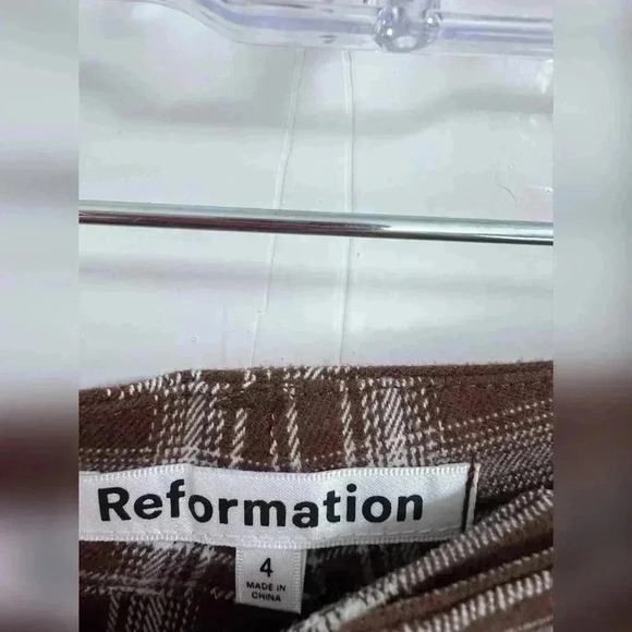 Reformation Franklin Brown Plaid Pants Size 4 TRENDING Like New - Picture 4 of 5